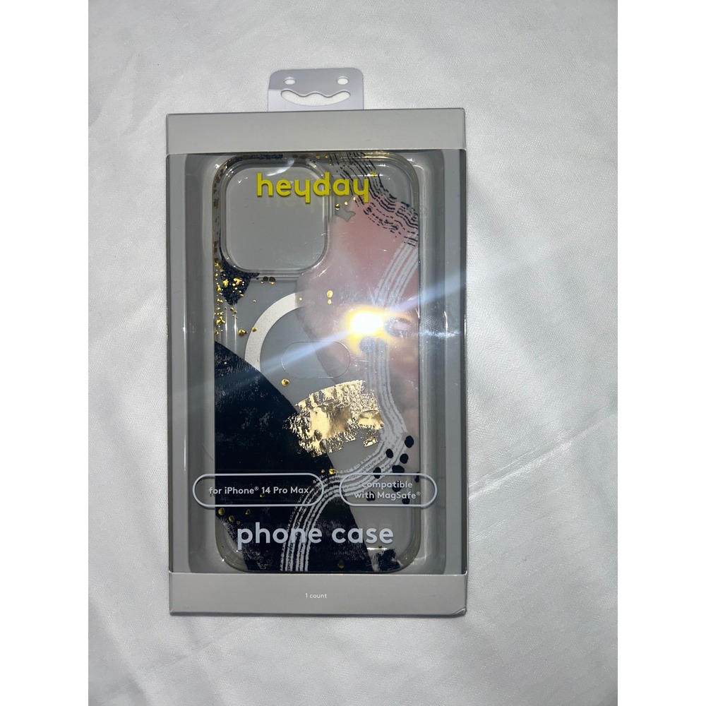 Heyday Apple iPhone 14 Pro Max Case MagSafe Compatible Navy Gold Foil Abstract